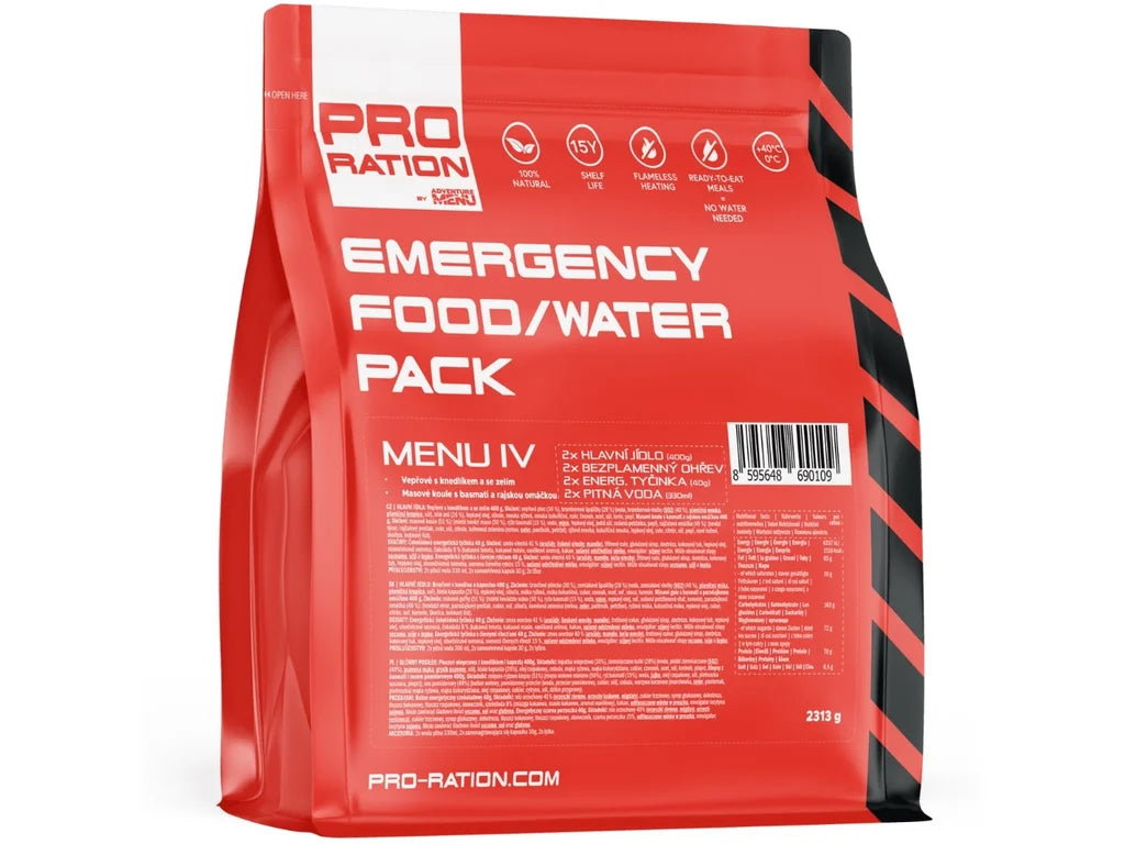 Pack de Comida/Água de Emergência Menu IV PRO-RATION